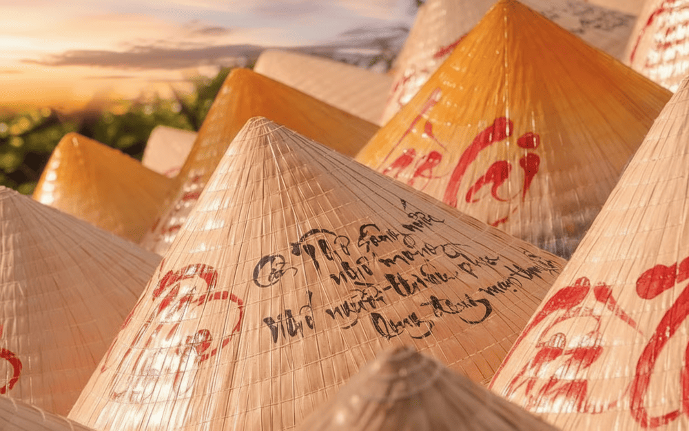 The poem hat reveals a poem or decorative image when held up to the light, cleverly crafted between its two layers of leaves